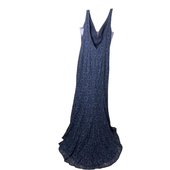 Abby Paris NWT Navy Stretch Lace Sparkle Lucci Sleeveless Formal Prom Gown 14 - Picture 10 of 16
